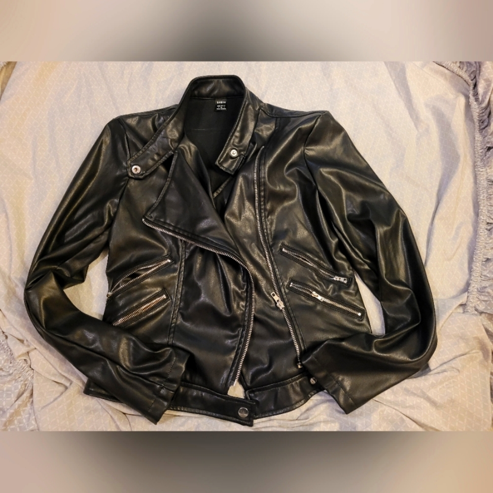 Black pleather biker jacket